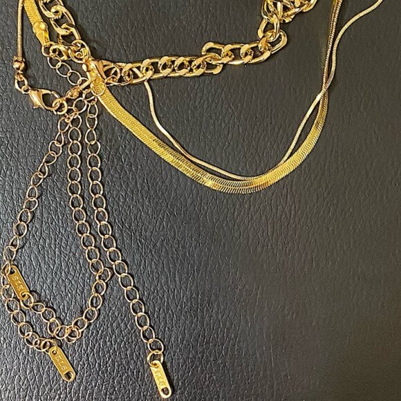 Multilayer Gold Plated Cuban Chain Link Herringbone Flat Snake Choker Necklace - Picture 6 of 6